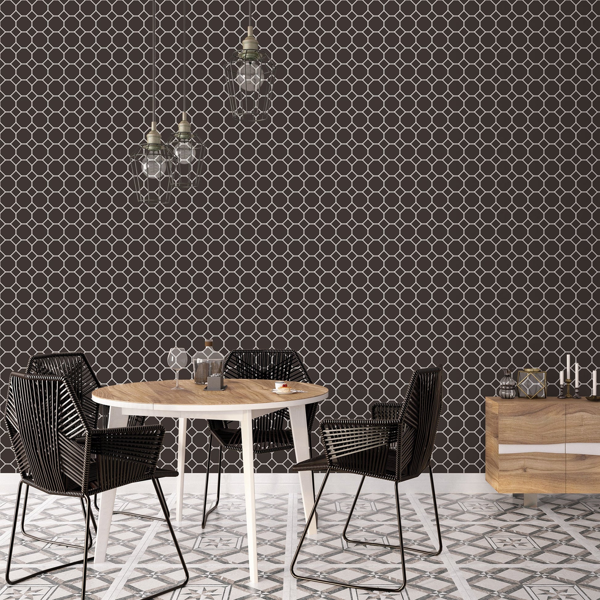 Just Kitchens Bee Hive Wallpaper - Black / White - Galerie - G45404Wallpaper199