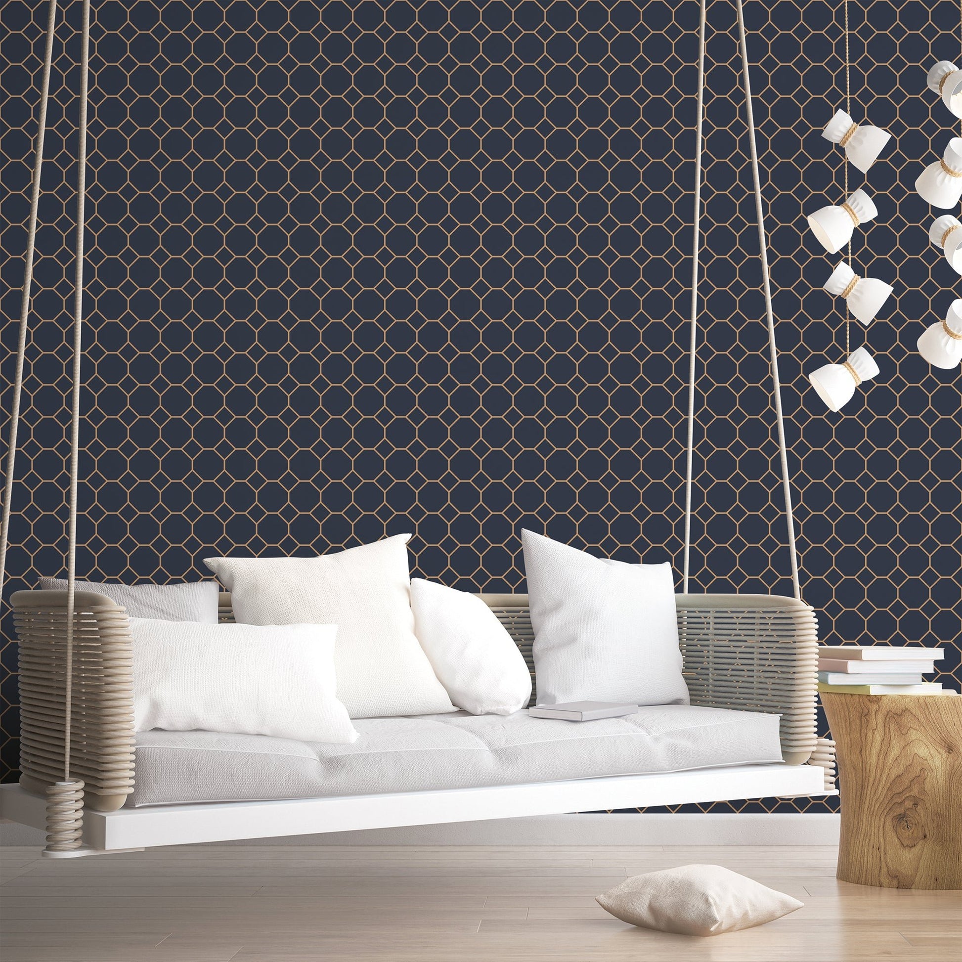 Just Kitchens Bee Hive Wallpaper - Navy / Gold - Galerie - G45403Wallpaper199