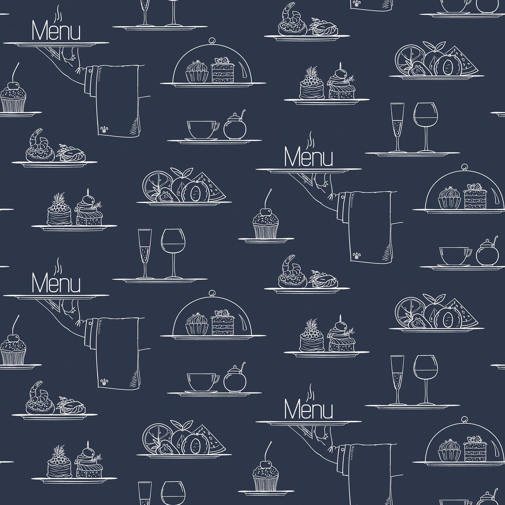 Just Kitchens Chalkboard Menu Wallpaper - Navy - Galerie - G45407Wallpaper199