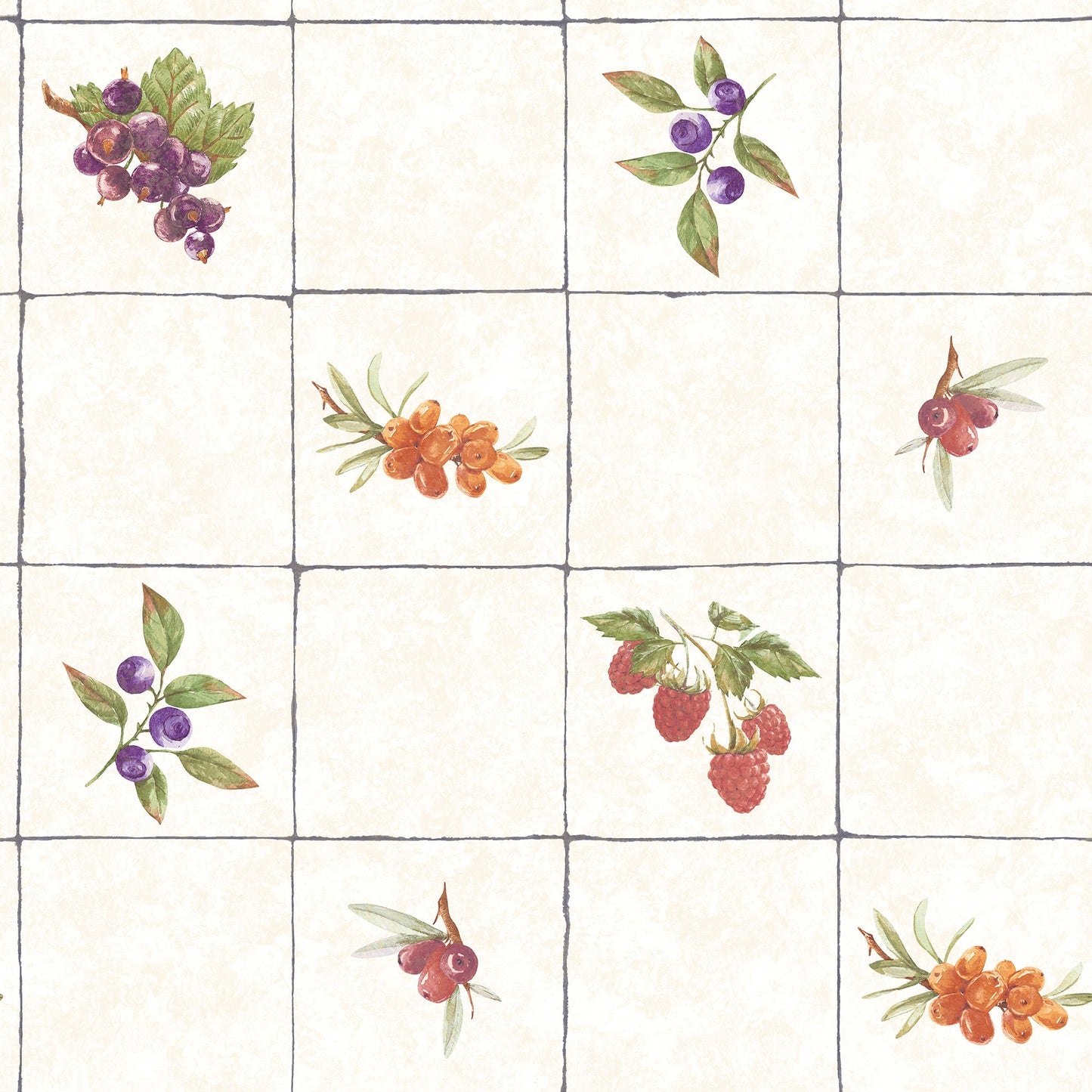 Just Kitchens Fruit Tile Wallpaper - Cream / Red / Purple / Orange - Galerie - G45418Wallpaper199