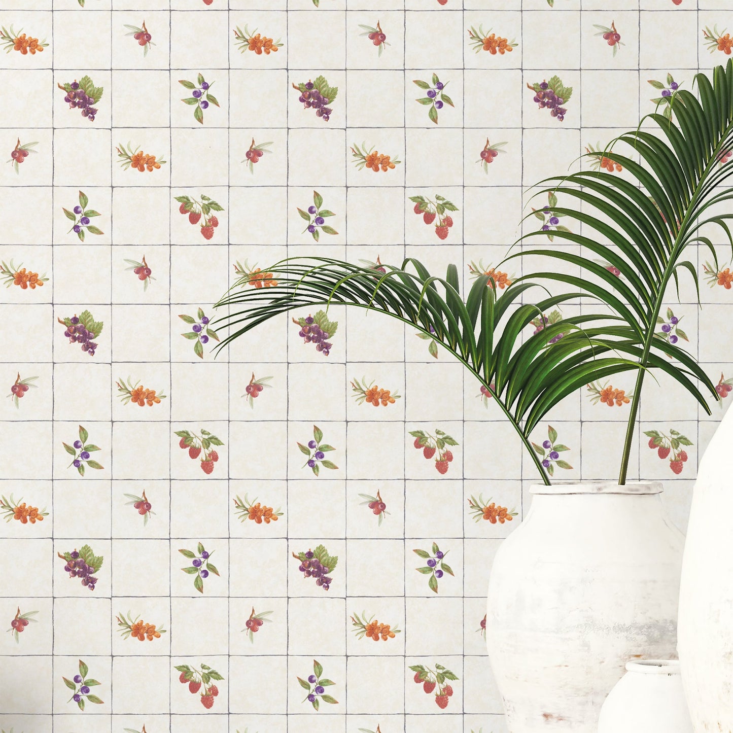 Just Kitchens Fruit Tile Wallpaper - Cream / Red / Purple / Orange - Galerie - G45418Wallpaper199