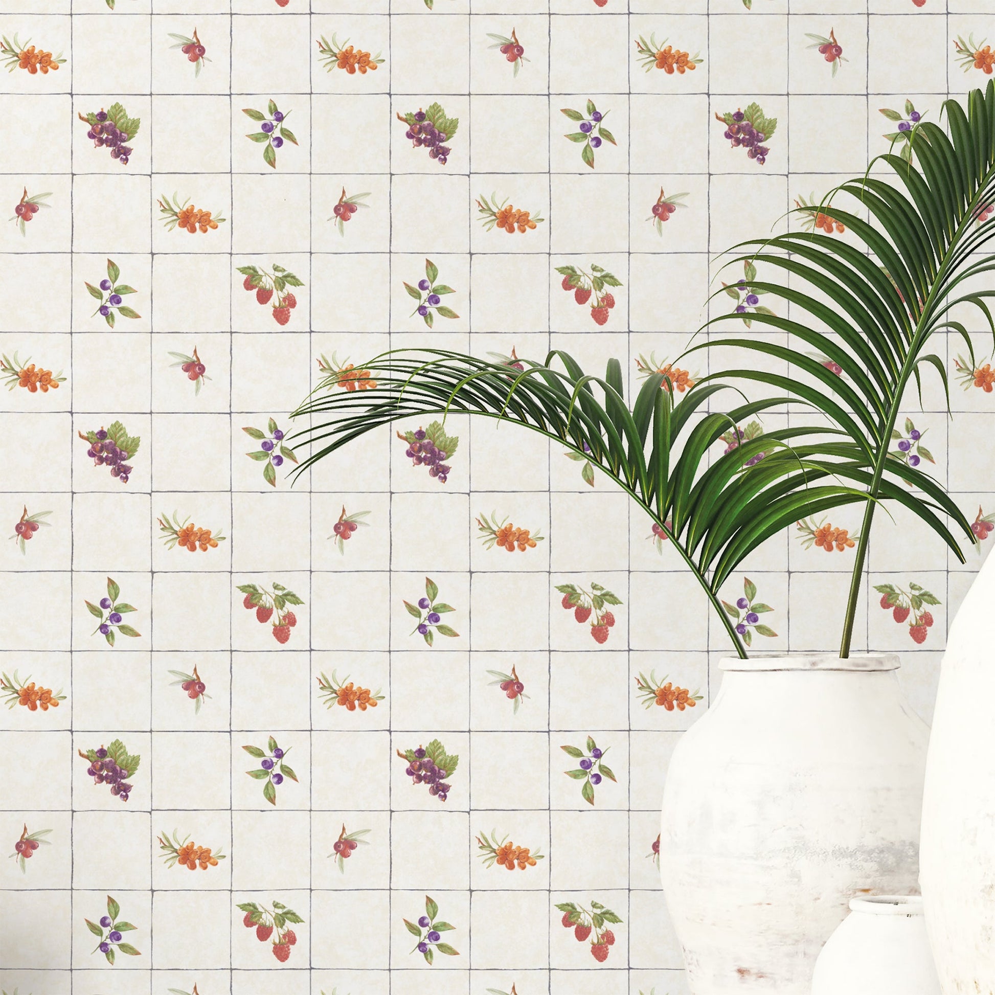 Just Kitchens Fruit Tile Wallpaper - Cream / Red / Purple / Orange - Galerie - G45418Wallpaper199