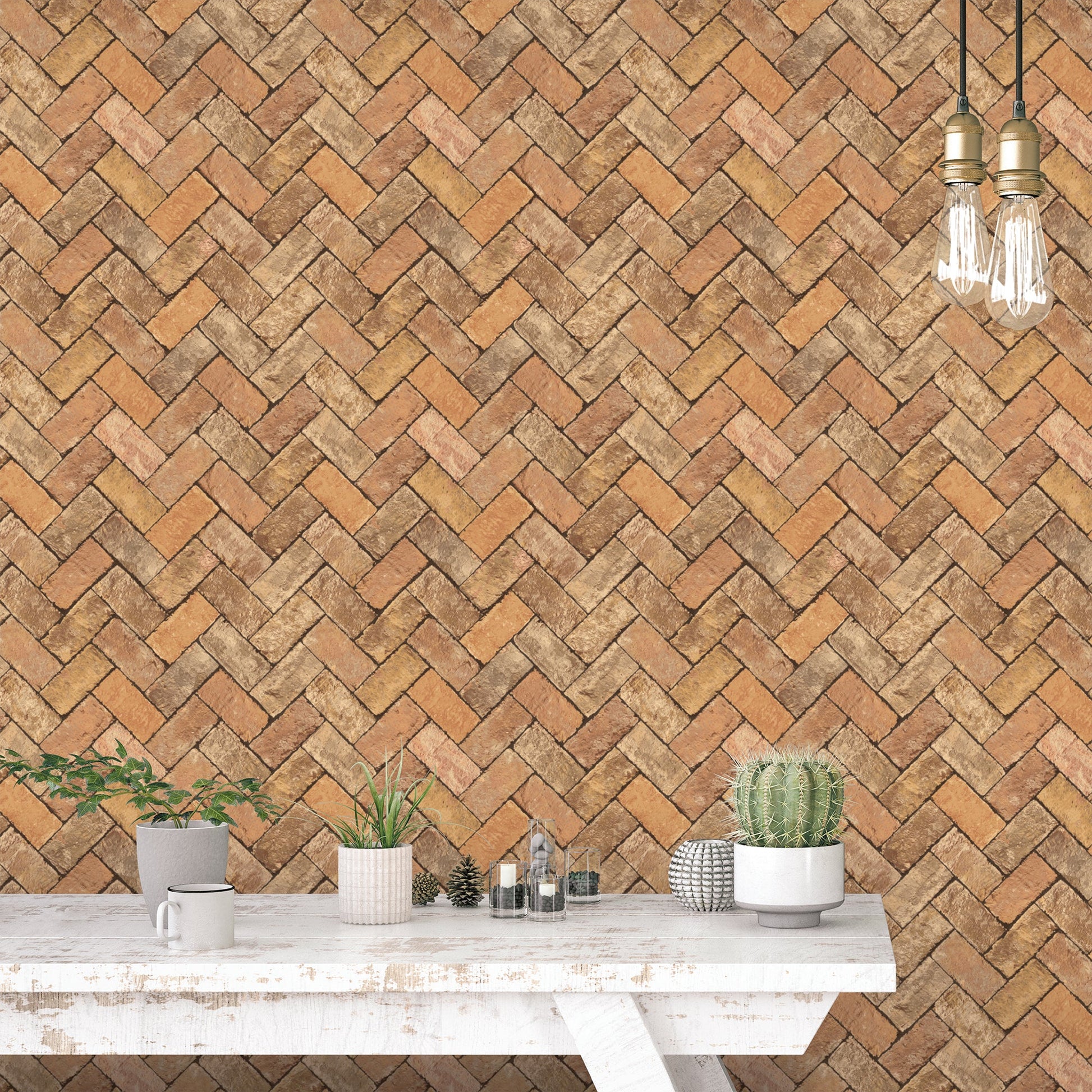 Just Kitchens Herringbone Brick Wallpaper - Orange / Brown - Galerie - G45428Wallpaper199