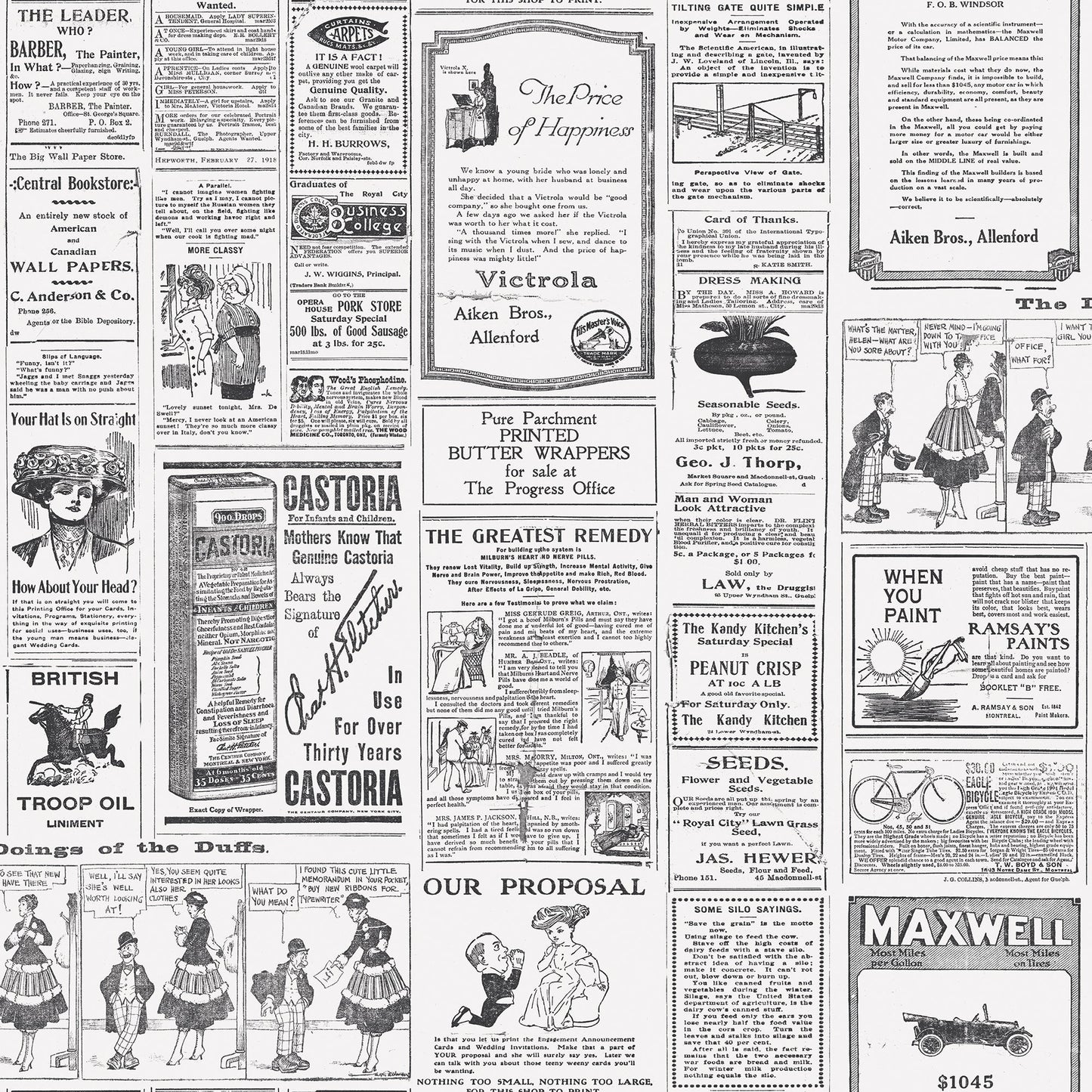 Just Kitchens Newspaper Wallpaper - Black / White - Galerie - G45449Wallpaper199