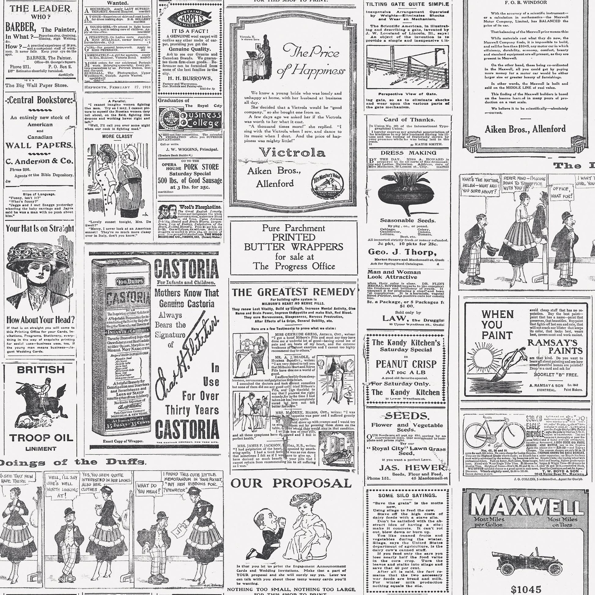 Just Kitchens Newspaper Wallpaper - Black / White - Galerie - G45449Wallpaper199
