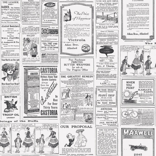 Just Kitchens Newspaper Wallpaper - Black / White - Galerie - G45449Wallpaper199