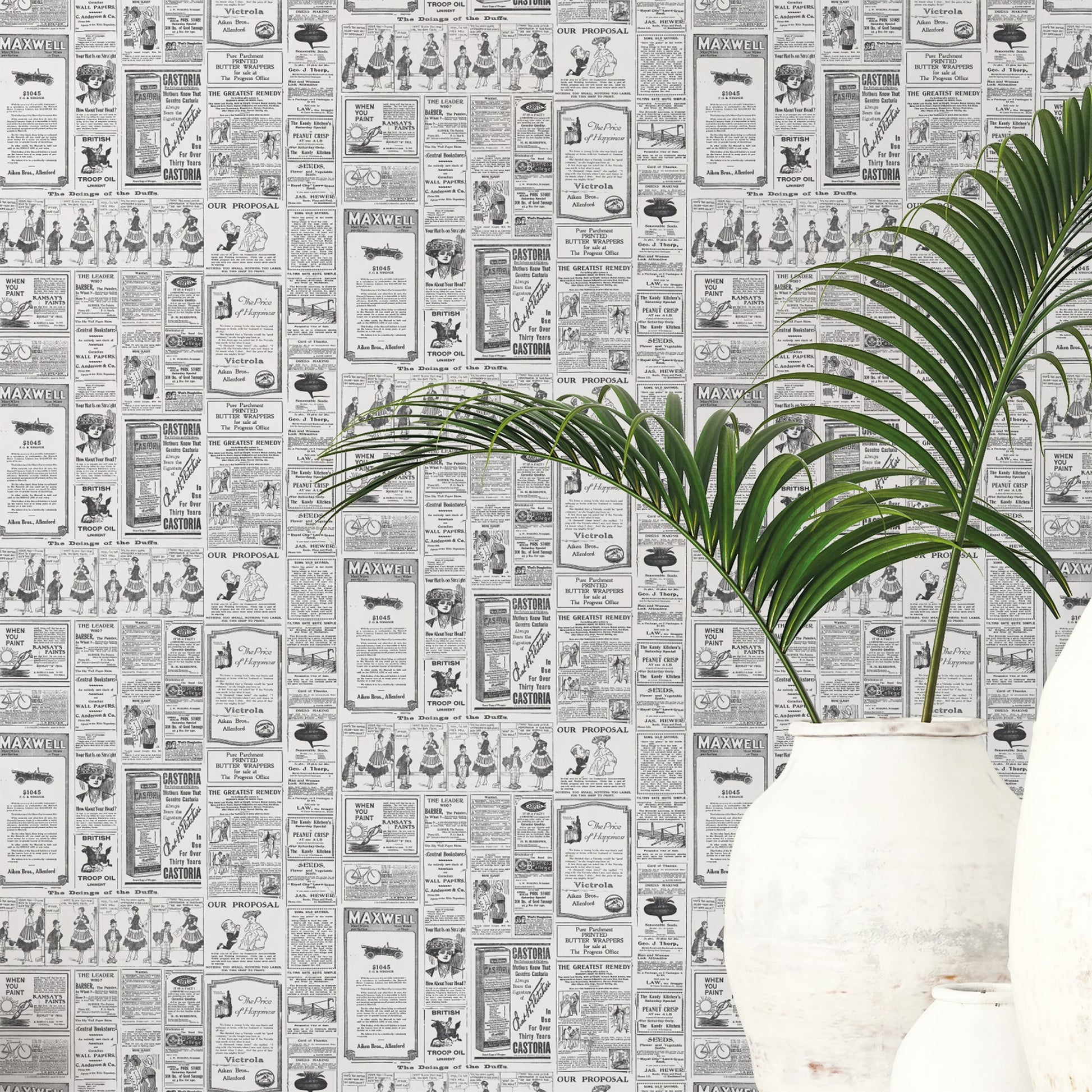 Just Kitchens Newspaper Wallpaper - Black / White - Galerie - G45449Wallpaper199