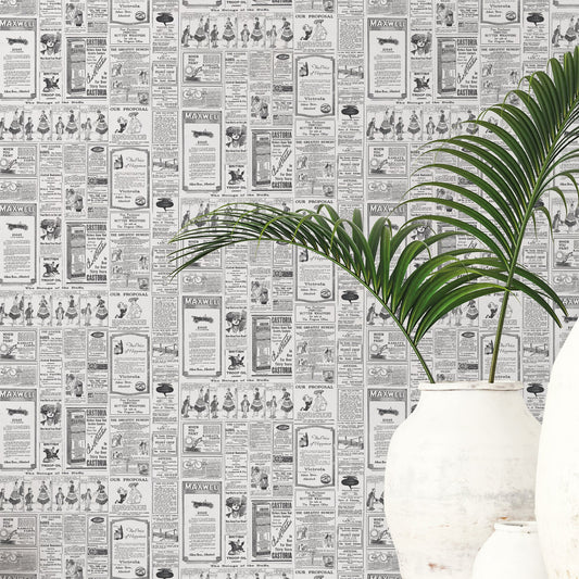 Just Kitchens Newspaper Wallpaper - Black / White - Galerie - G45449Wallpaper199