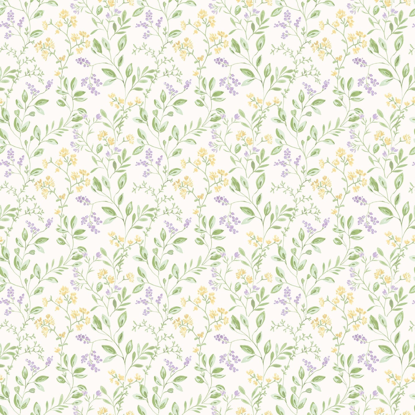 Just Kitchens Spring Leaf Trail Wallpaper - Lilac / Yellow / Green - Galerie - G45456Wallpaper199