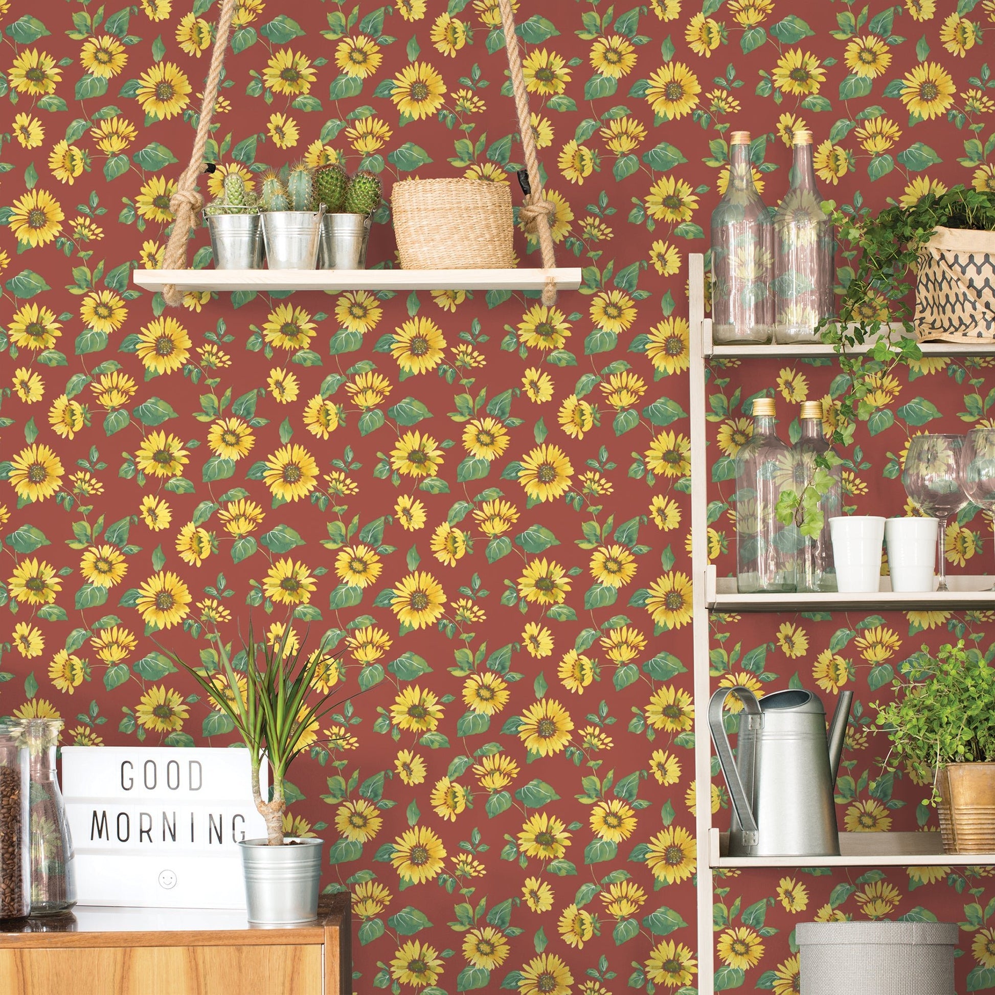Just Kitchens Sunflower Trail Wallpaper - Red / Yellow - Galerie - G45459Wallpaper199