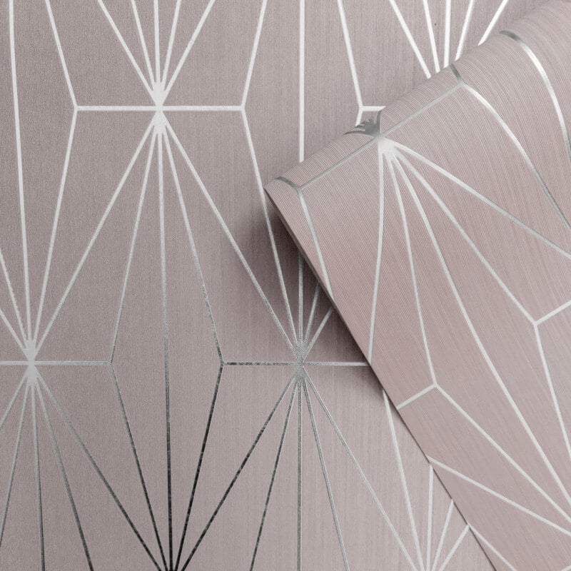 Kayla Geometric Gold Foil Metallic Wallpaper - Blush/Silver - Muriva - 703012Wallpaper199