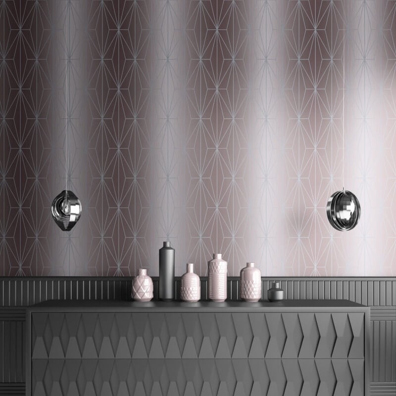 Kayla Geometric Gold Foil Metallic Wallpaper - Blush/Silver - Muriva - 703012Wallpaper199