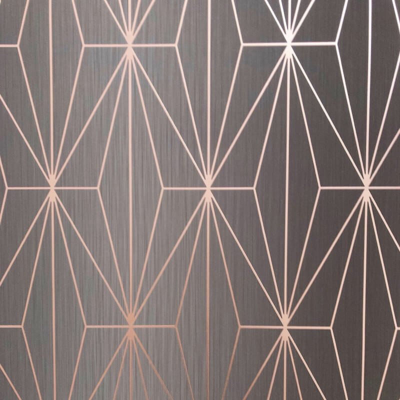 Kayla Geometric Gold Foil Metallic Wallpaper - Charcoal/Rose - Muriva - 703015Wallpaper199