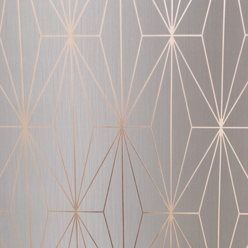 Kayla Geometric Gold Foil Metallic Wallpaper - Grey/Rose - Muriva - 703013Wallpaper199