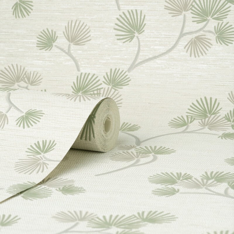 Kira Oriental Floral Tree Metallic Wallpaper - Green/Grey - Fine Décor - FD43310Wallpaper199