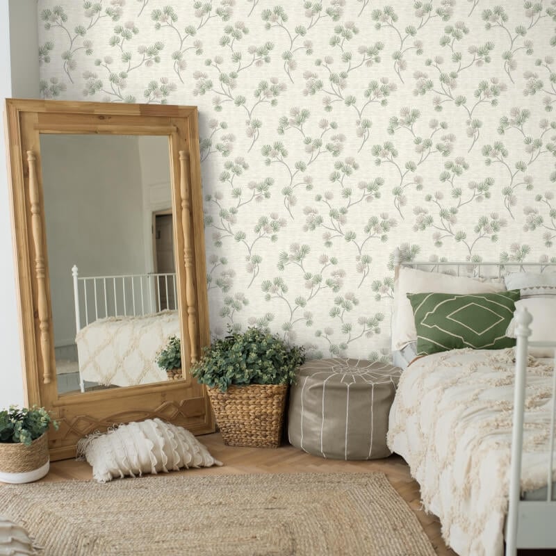 Kira Oriental Floral Tree Metallic Wallpaper - Green/Grey - Fine Décor - FD43310Wallpaper199