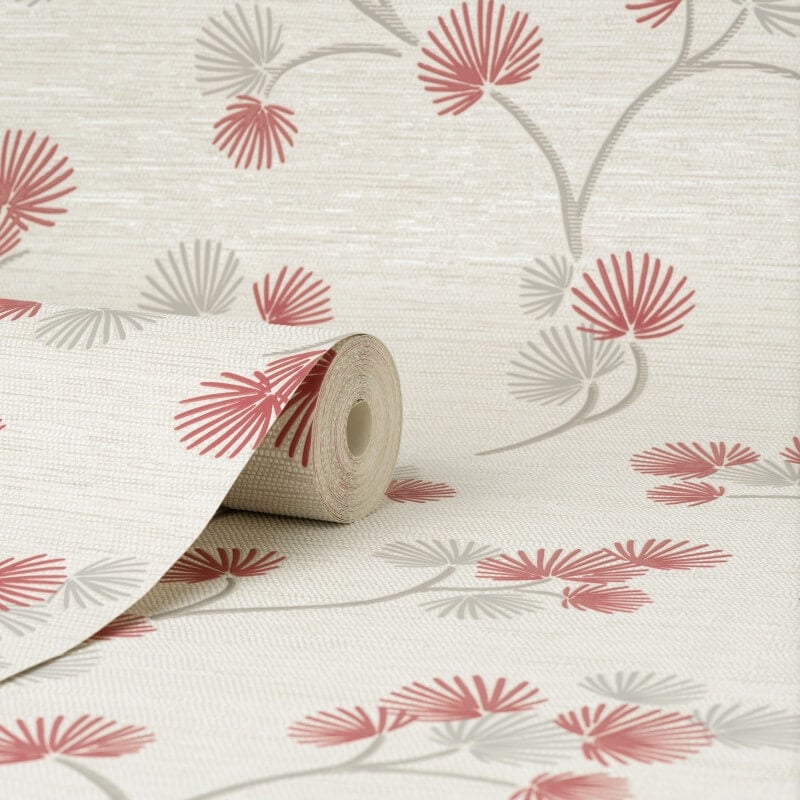 Kira Oriental Floral Tree Metallic Wallpaper - Red/Grey - Fine Décor - FD43311Wallpaper199