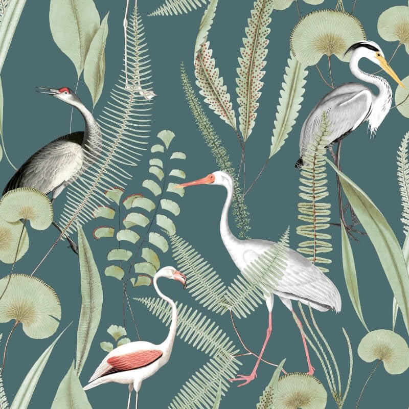 Kivu Shorebirds Wallpaper - Green Multi - Muriva - M37414Wallpaper199