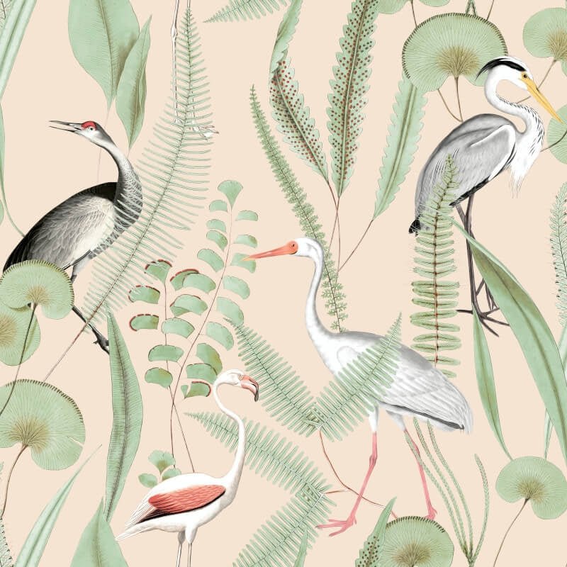 Kivu Shorebirds Wallpaper - Pink Multi - Muriva - M37403Wallpaper199