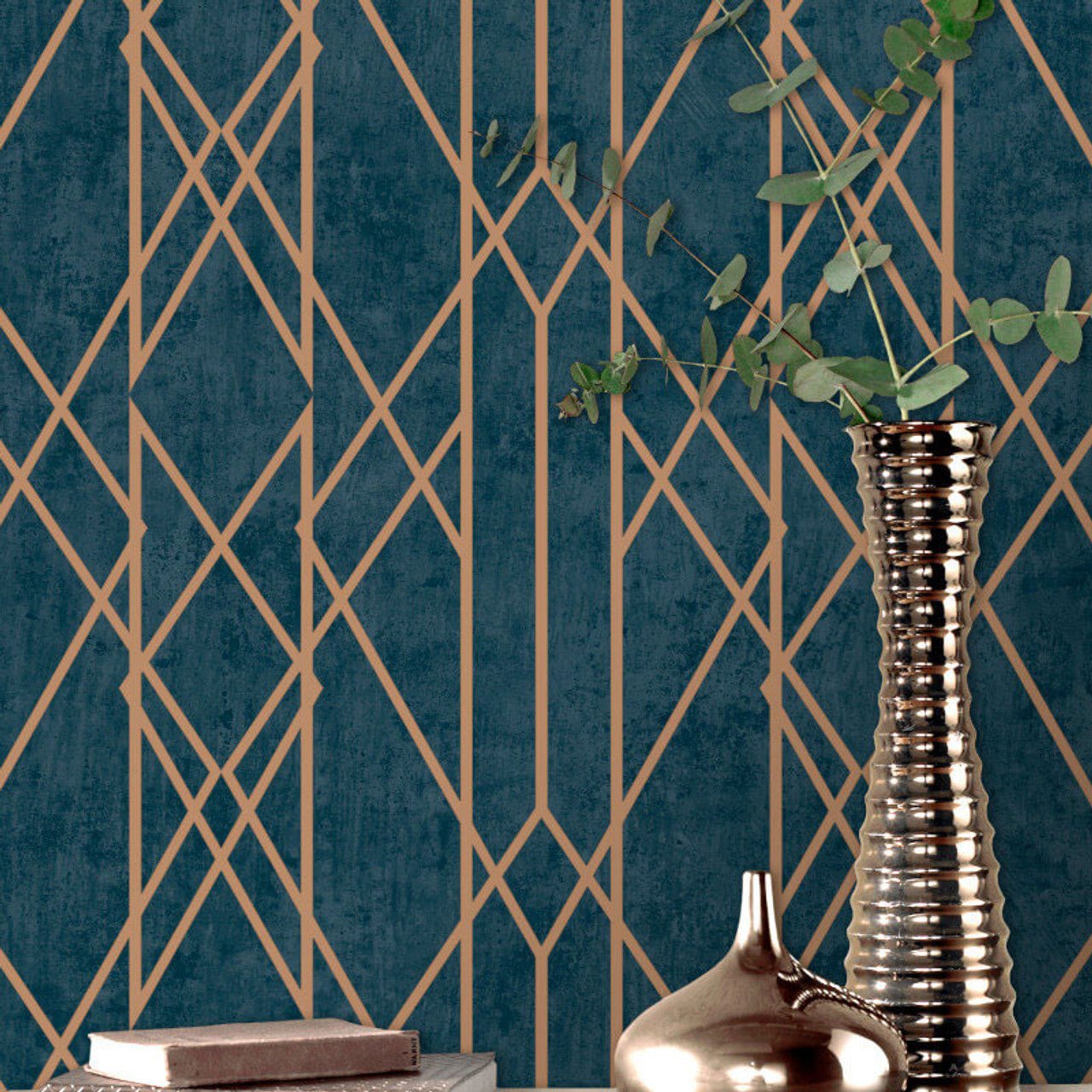 Kristina Geo Wallpaper - Navy Blue & Gold Metallic - Rasch - 215144Wallpaper199