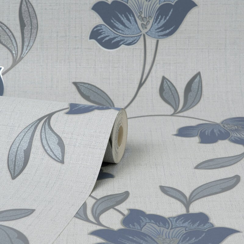 Larson Floral Metallic Wallpaper - Navy/Silver - Fine Décor - FD43067Wallpaper199