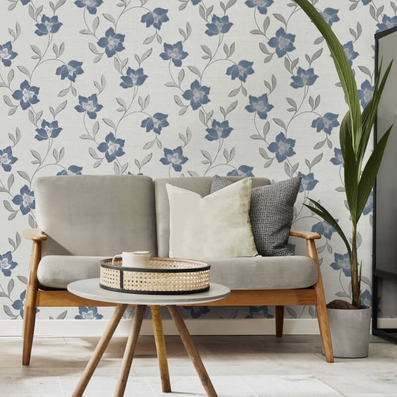 Larson Floral Metallic Wallpaper - Navy/Silver - Fine Décor - FD43067Wallpaper199