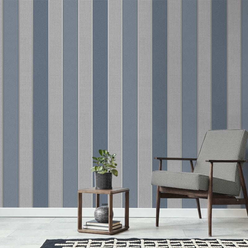 Larson Stripe Metallic Wallpaper - Navy/Silver - Fine Décor - FD42823Wallpaper199