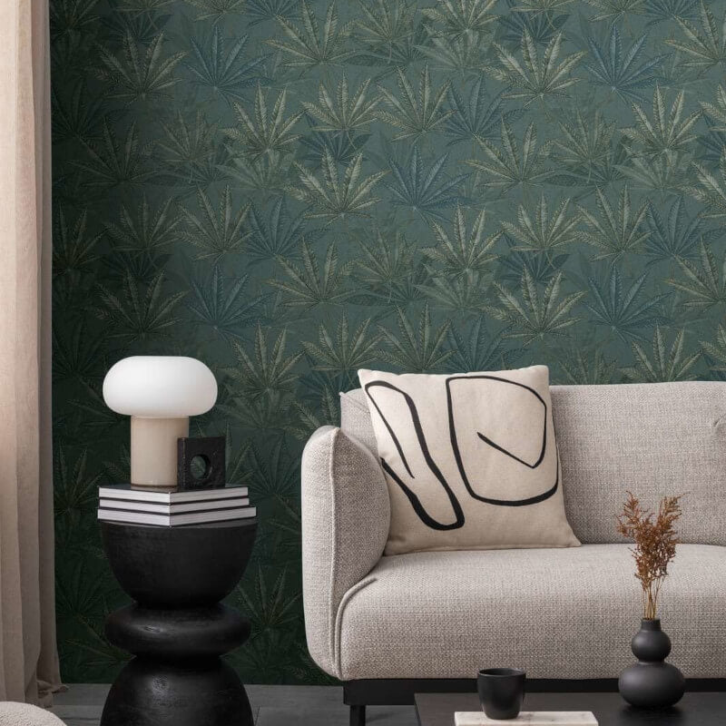 Layered Palm Leaves Wallpaper - Grey/Green - Michalsky Living - 39984-4Wallpaper199