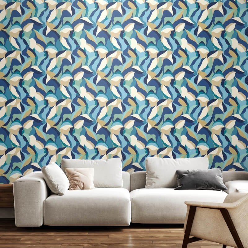 Leafy Patchwork Wallpaper - Indigo Mix - Hoopla Walls - HWA1156WWallpaper199
