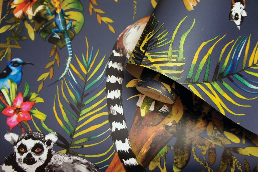 Lemur Wallpaper - Midnight Blue/Multi - Holden Décor - 12403Wallpaper199