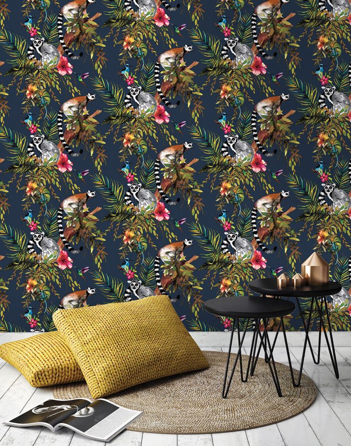 Lemur Wallpaper - Midnight Blue/Multi - Holden Décor - 12403Wallpaper199