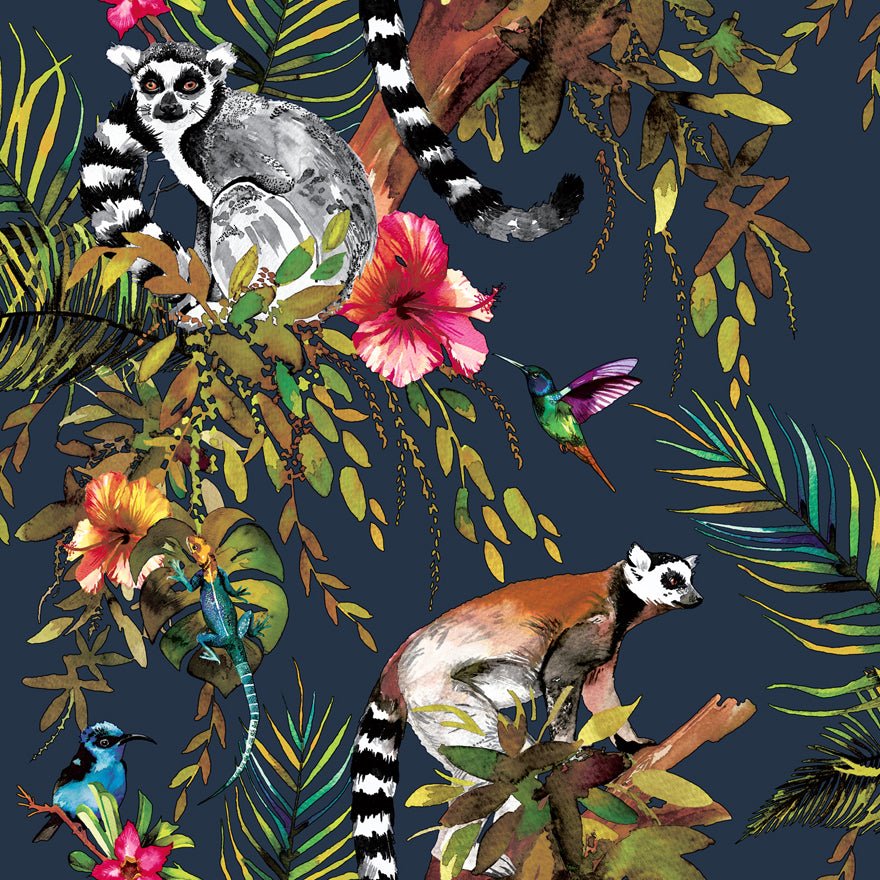 Lemur Wallpaper - Midnight Blue/Multi - Holden Décor - 12403Wallpaper199