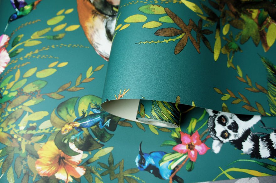 Lemur Wallpaper - Teal/Multi - Holden Décor - 12402Wallpaper199
