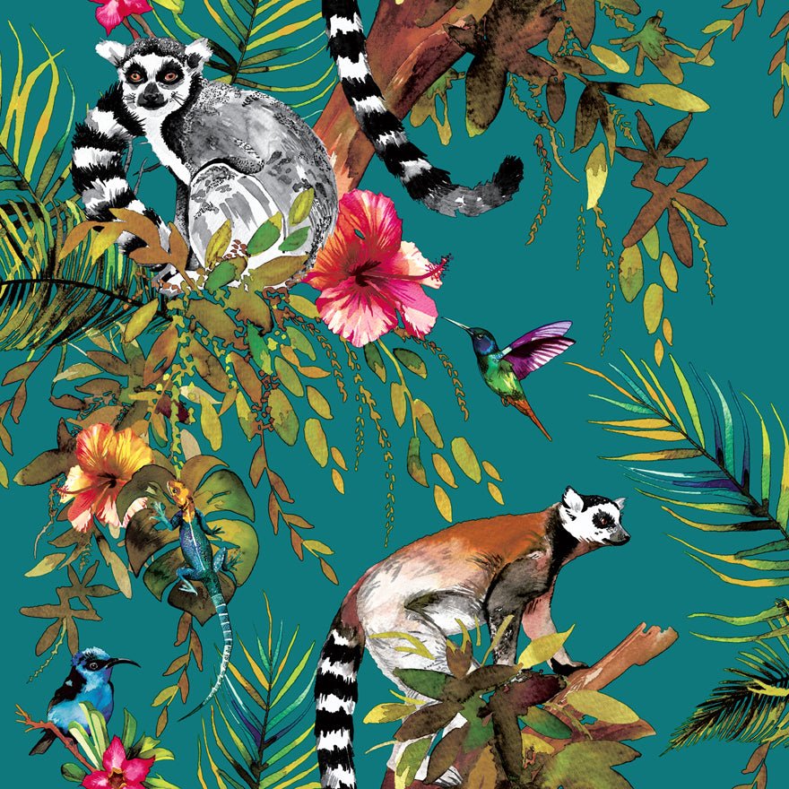 Lemur Wallpaper - Teal/Multi - Holden Décor - 12402Wallpaper199