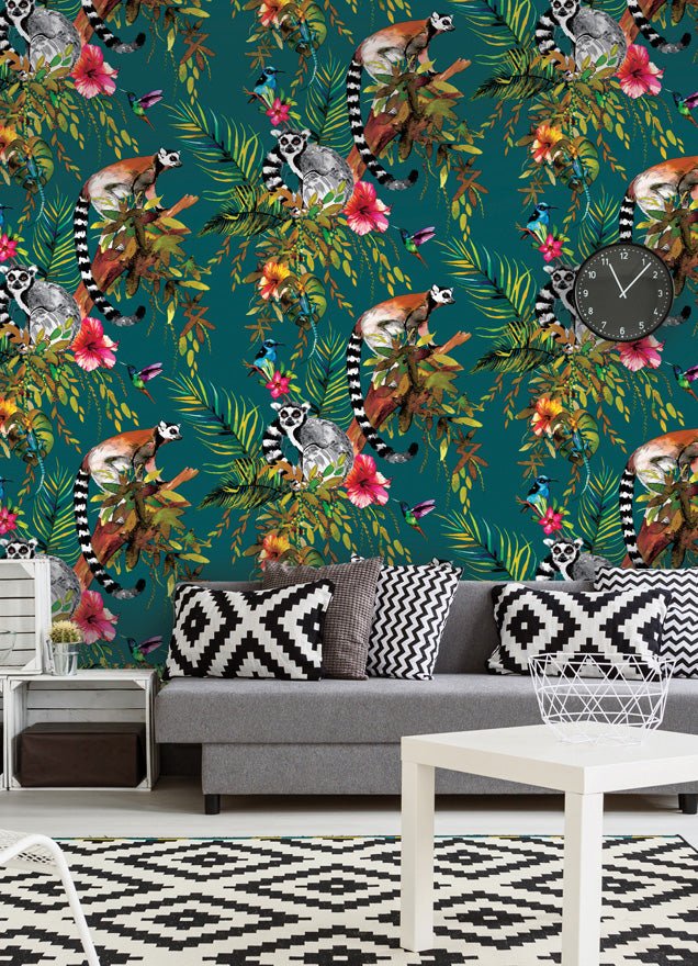 Lemur Wallpaper - Teal/Multi - Holden Décor - 12402Wallpaper199