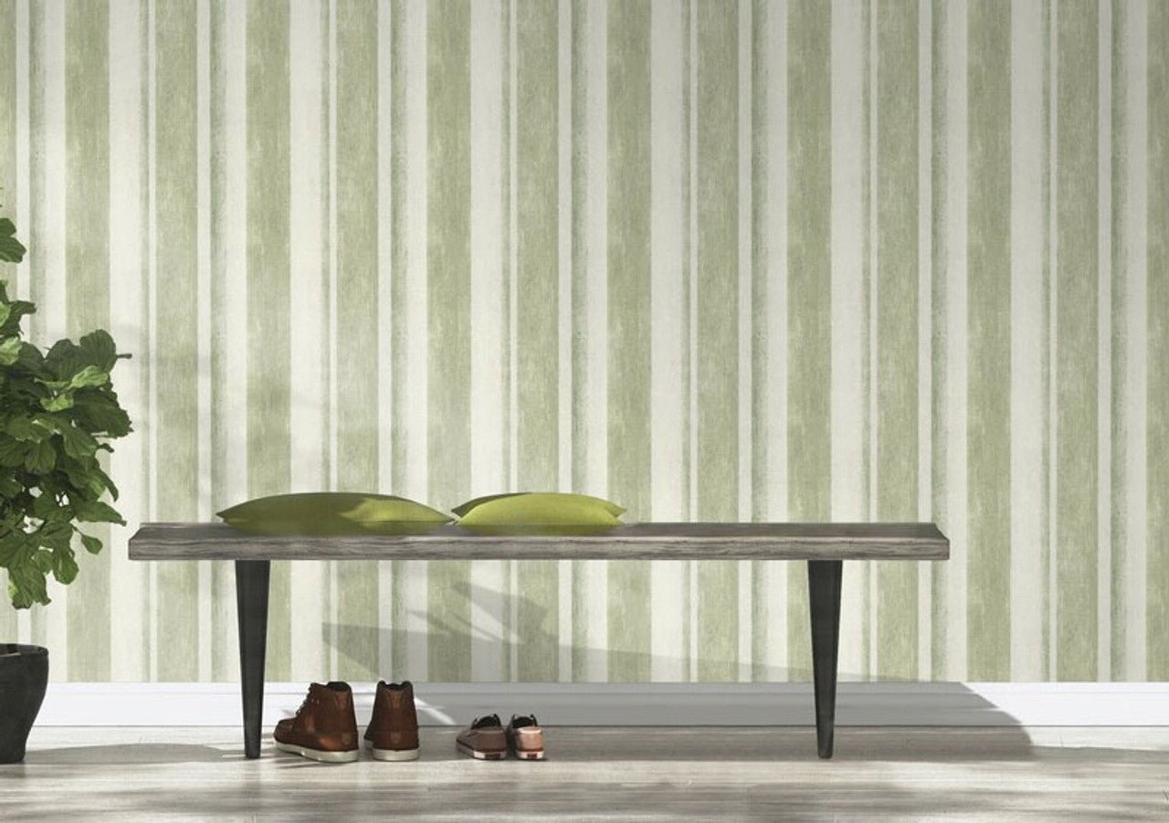 Linares Stripe Wallpaper - Green & Cream - Rasch - 617771Wallpaper199