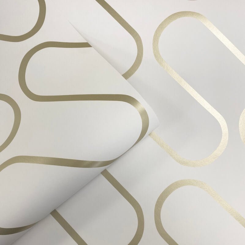 Linear Curve Wallpaper - White/Gold - Catherine Lansfield - 206504Wallpaper199