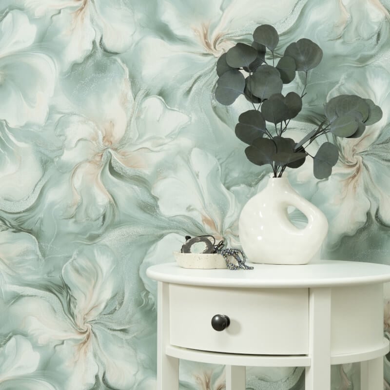 Liquid Aura Floral Metallic Wallpaper - Turquoise - Erismann - 10514 - 18Wallpaper199