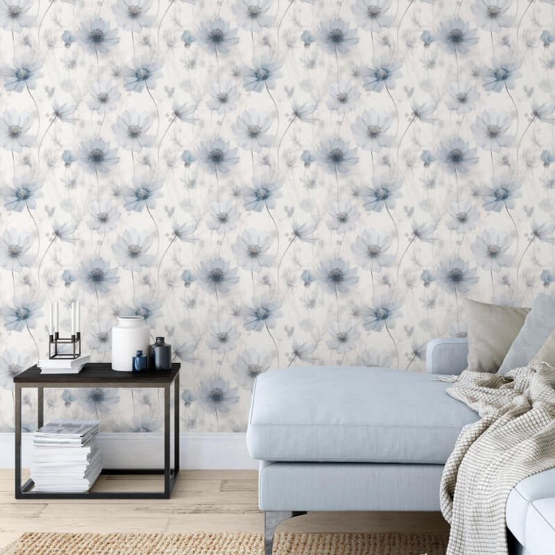 Lissa Flower Metallic Wallpaper - Blue - Muriva - 215502Wallpaper199