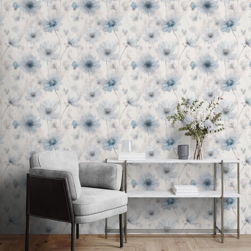 Lissa Flower Metallic Wallpaper - Blue - Muriva - 215502Wallpaper199