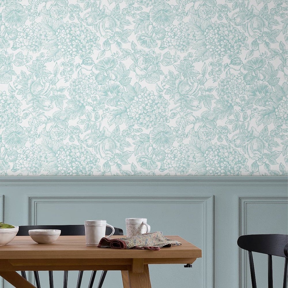 Louise Wallpaper - Duck Egg Blue - Laura Ashley - 119860Wallpaper199
