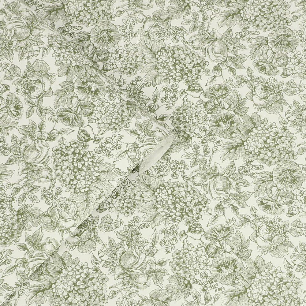 Louise Wallpaper - Moss Green - Laura Ashley - 121080Wallpaper199
