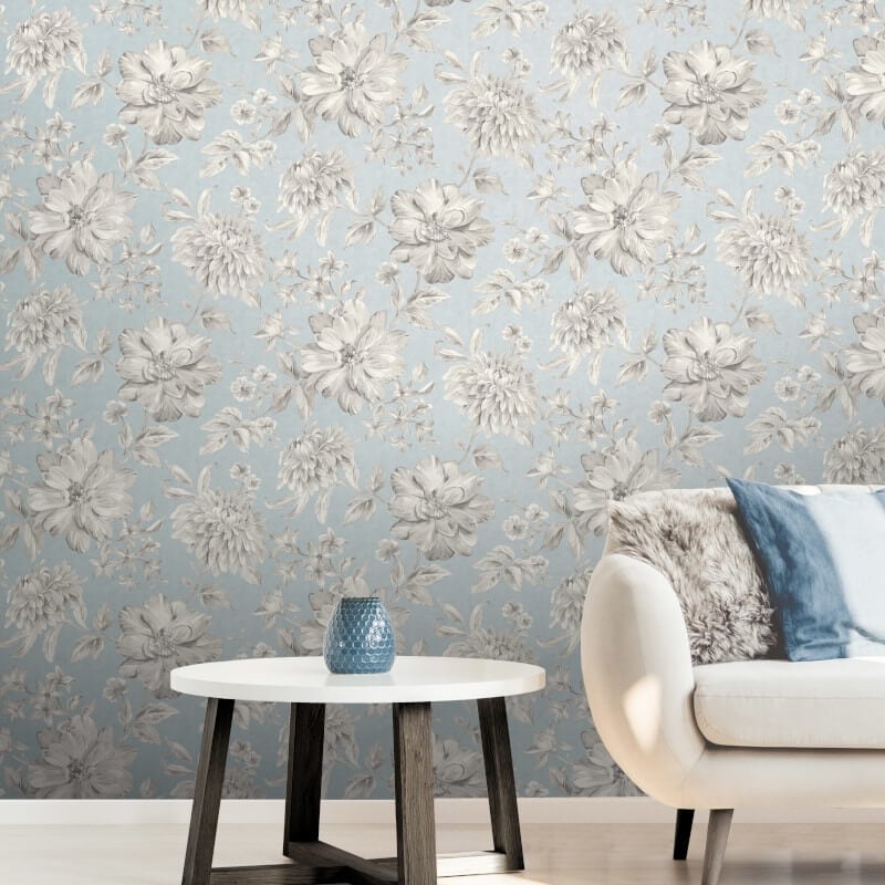 Lucia Floral Metallic Wallpaper - Blue/Grey - Crown - M1549Wallpaper199
