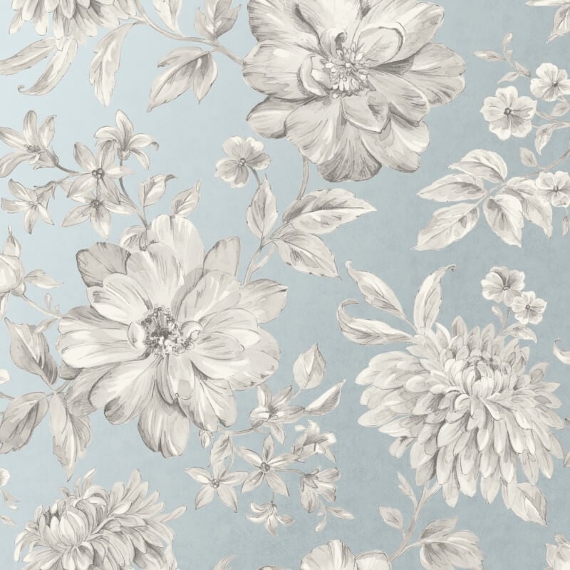 Lucia Floral Metallic Wallpaper - Blue/Grey - Crown - M1549Wallpaper199