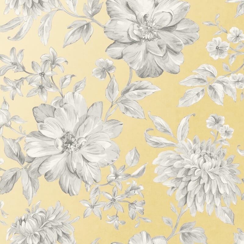 Lucia Floral Metallic Wallpaper - Yellow/Grey - Crown - M1550Wallpaper199