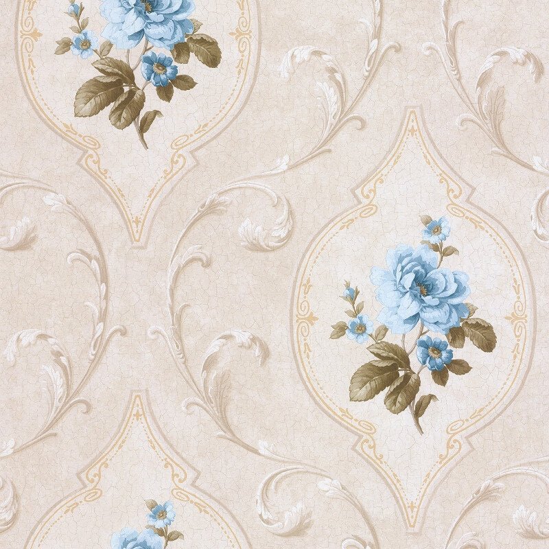 Madelyn Floral Cameo Wallpaper - Blue/Stone - SK Filson - DE41445Wallpaper199