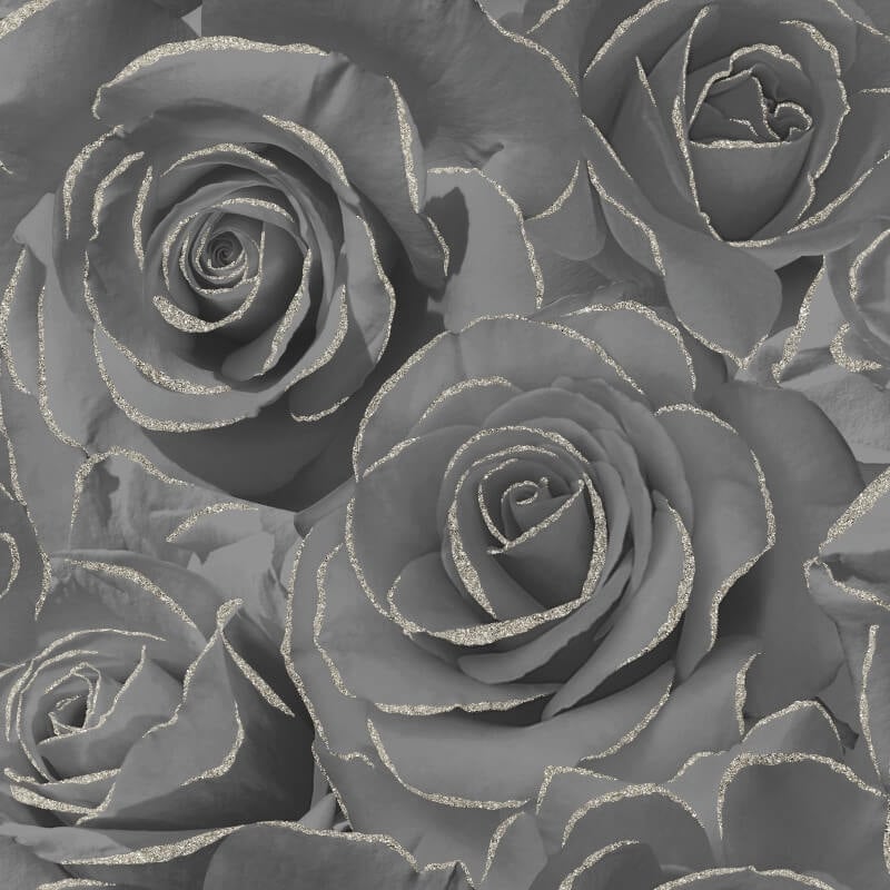 Madison Rose Floral Glitter Wallpaper - Black - Muriva - 139526Wallpaper199