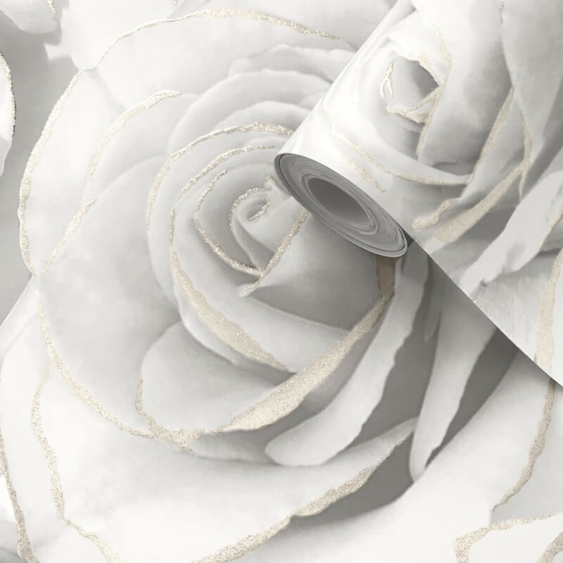 Madison Rose Floral Glitter Wallpaper - White - Muriva - 139525Wallpaper199