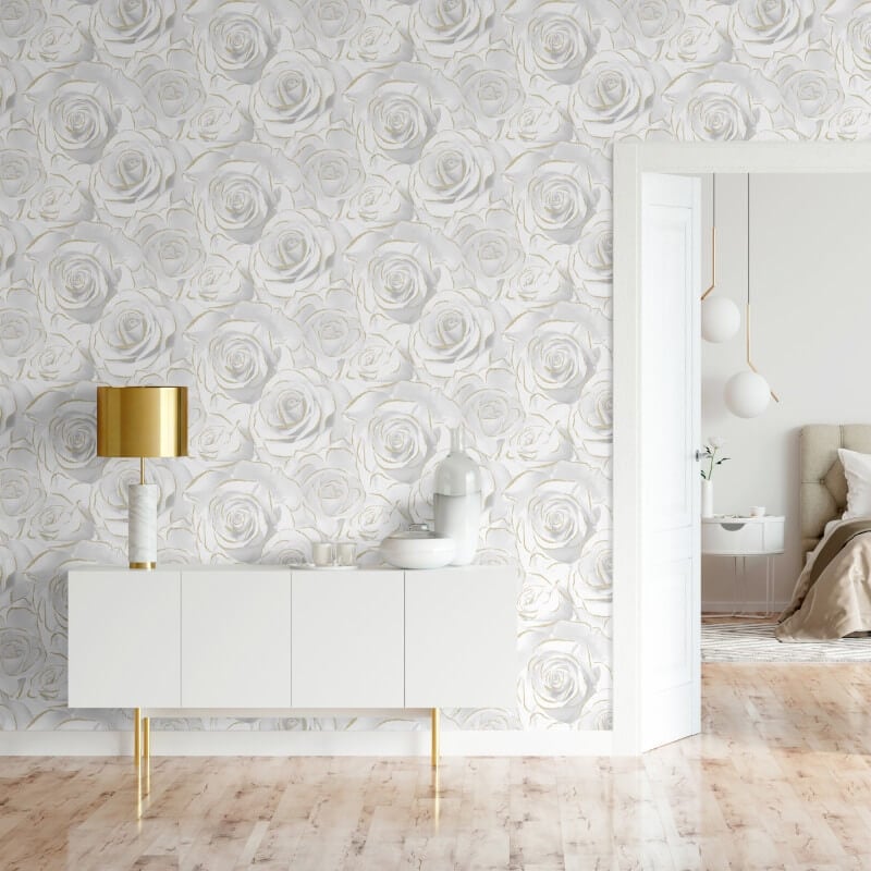 Madison Rose Floral Glitter Wallpaper - White - Muriva - 139525Wallpaper199