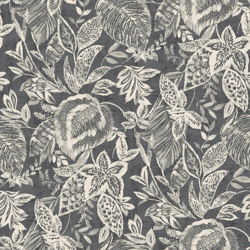 Mae Wild Leaves Wallpaper - Charcoal/Grey - Grandeco - 171803Wallpaper199